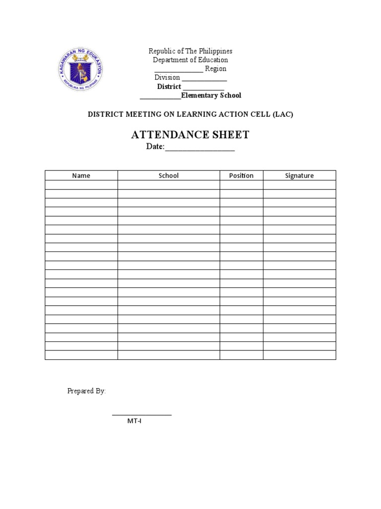 attendance sheet for LAC | PDF