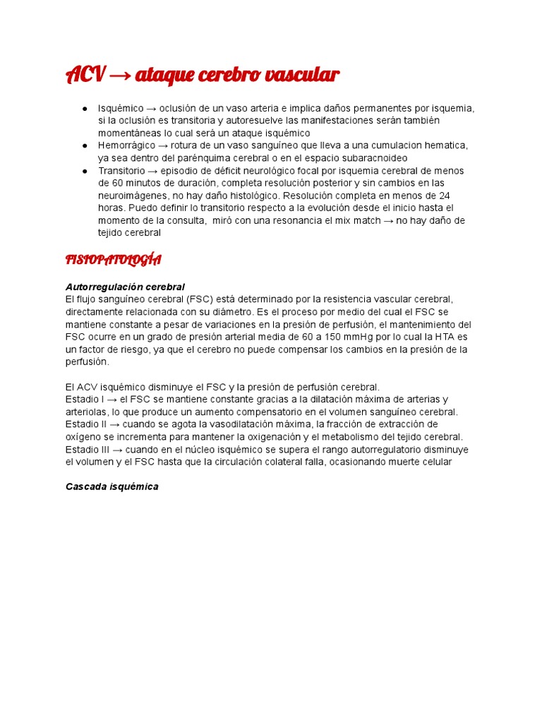 ACV Ataqu Cerebr Vascular: Fisiopatología | PDF | Isquemia | Apoptosis