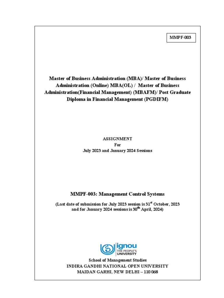 MMPF-003 Management Control Systems Assignment | PDF | Business