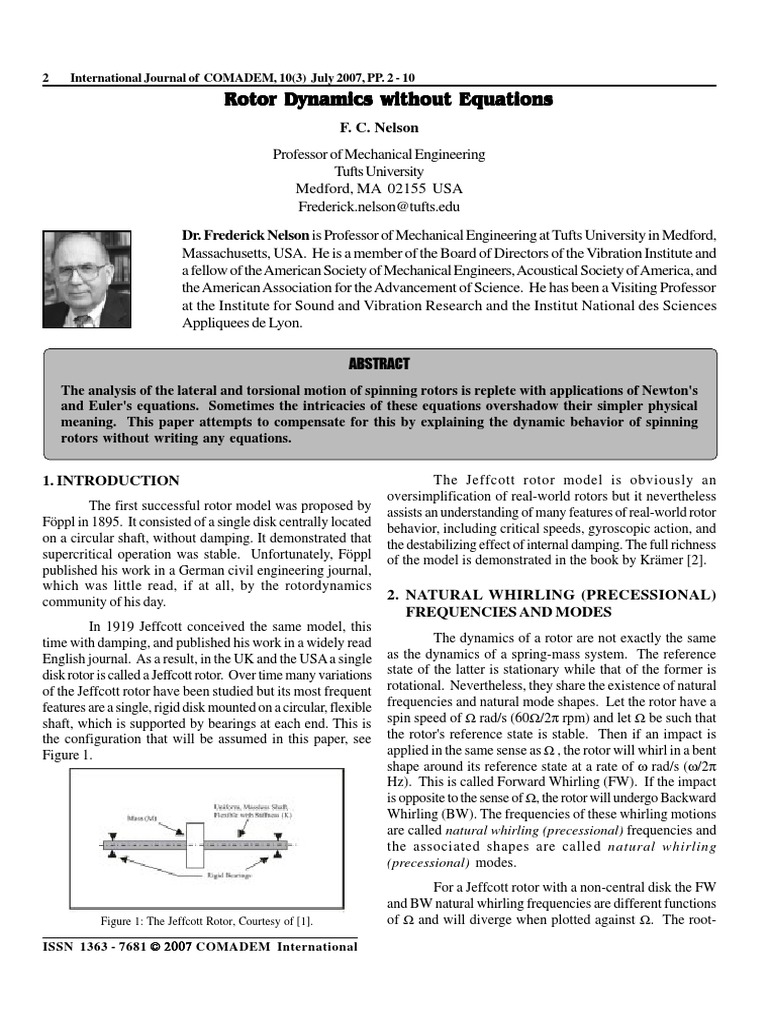 Rotor Dynamics Without Equations - Nelson | PDF | Eigenvalues And ...