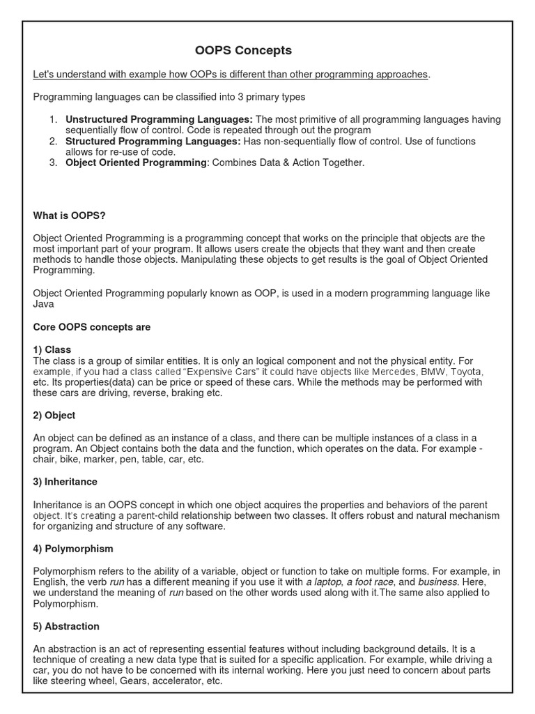 OOPS Concepts and Interview Q&A | PDF | Inheritance (Object Oriented ...