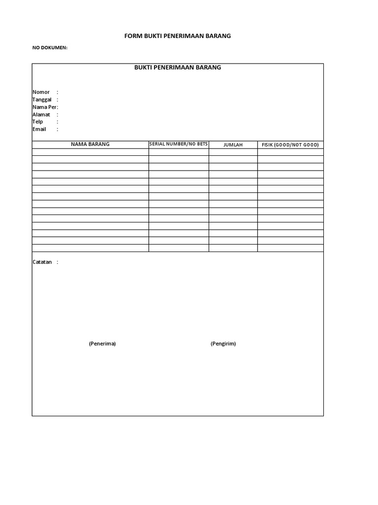 Formulir Bukti Penerimaan Barang | PDF