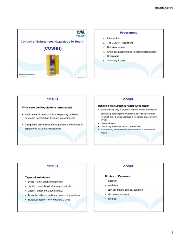 Coshh Training Handout PDF Personal Protective Equipment