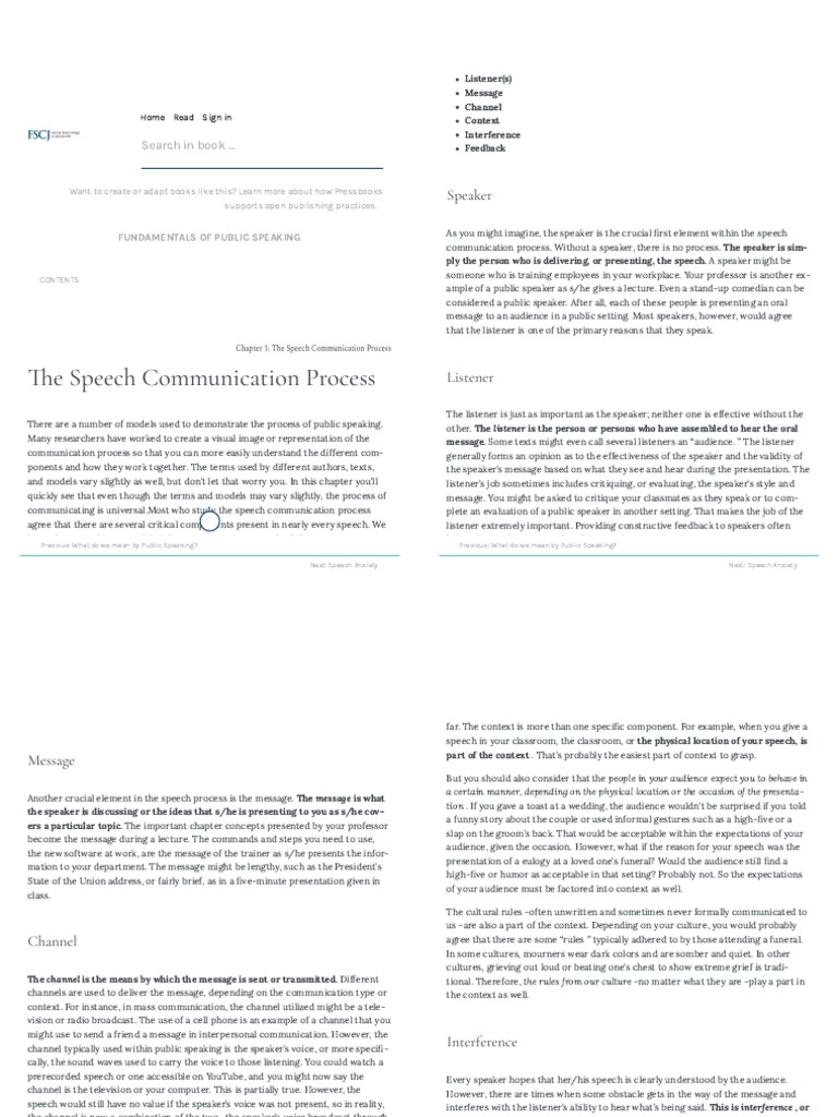 The Speech Communication Process Fundamentals of Public Speaking