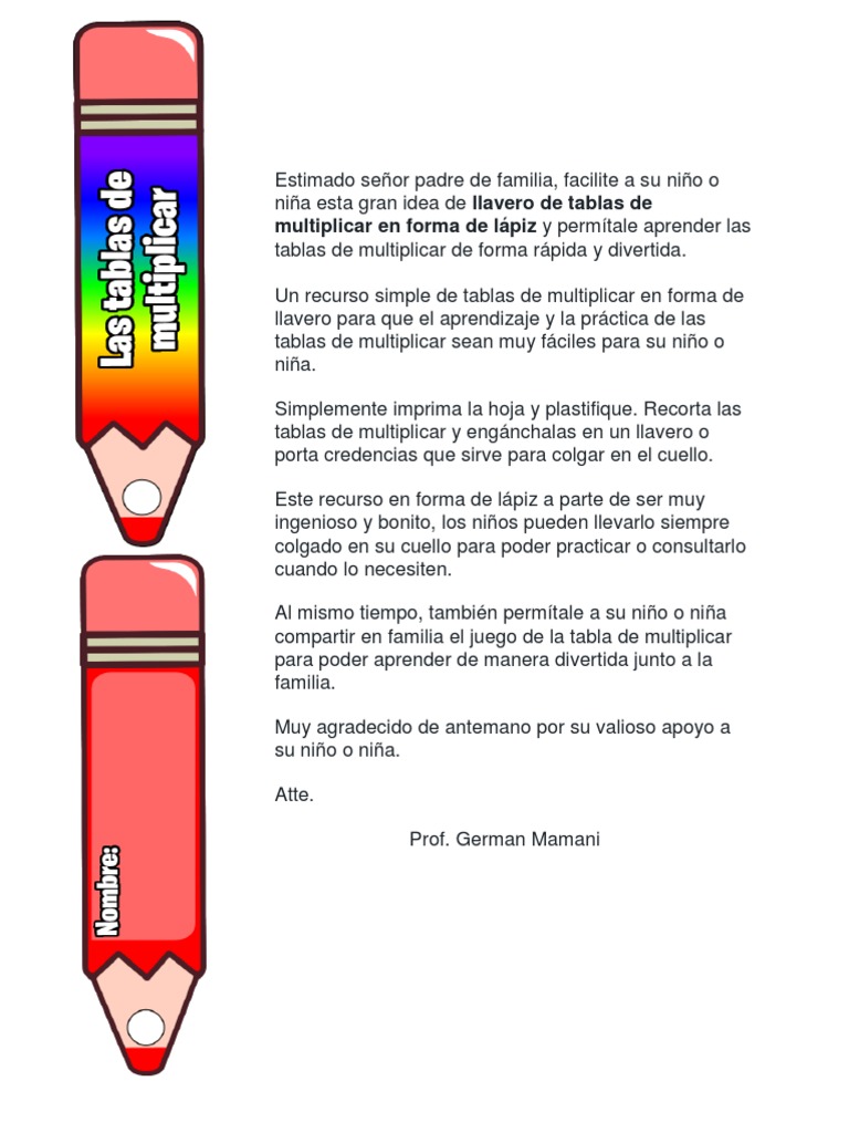 LA TABLA DE MULTIPLICAR en Lapiz PDF