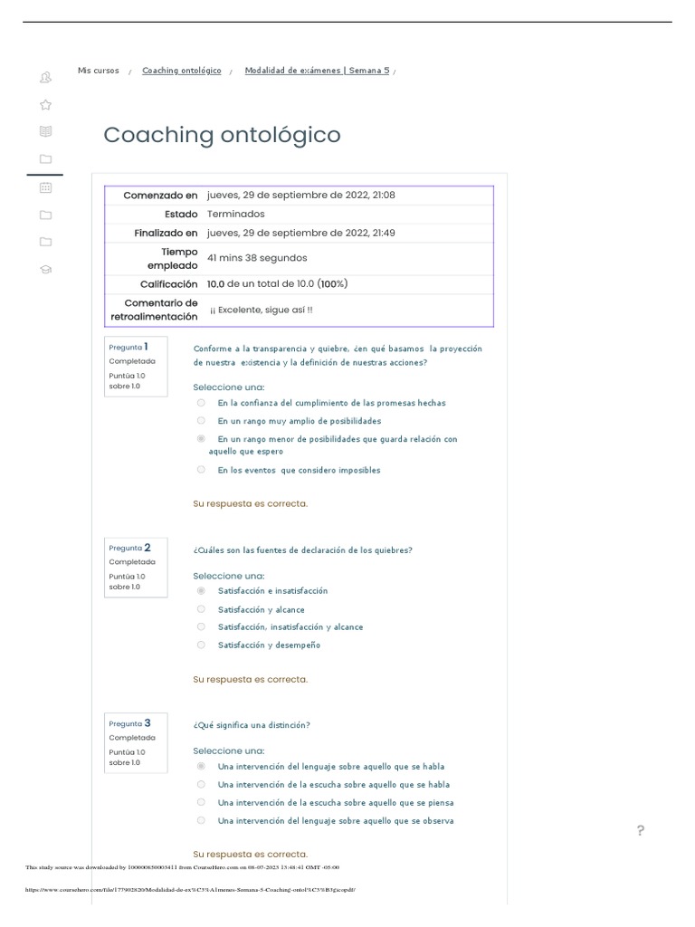 Modalidad de Ex Menes Semana 5 Coaching Ontol Gico PDF | PDF