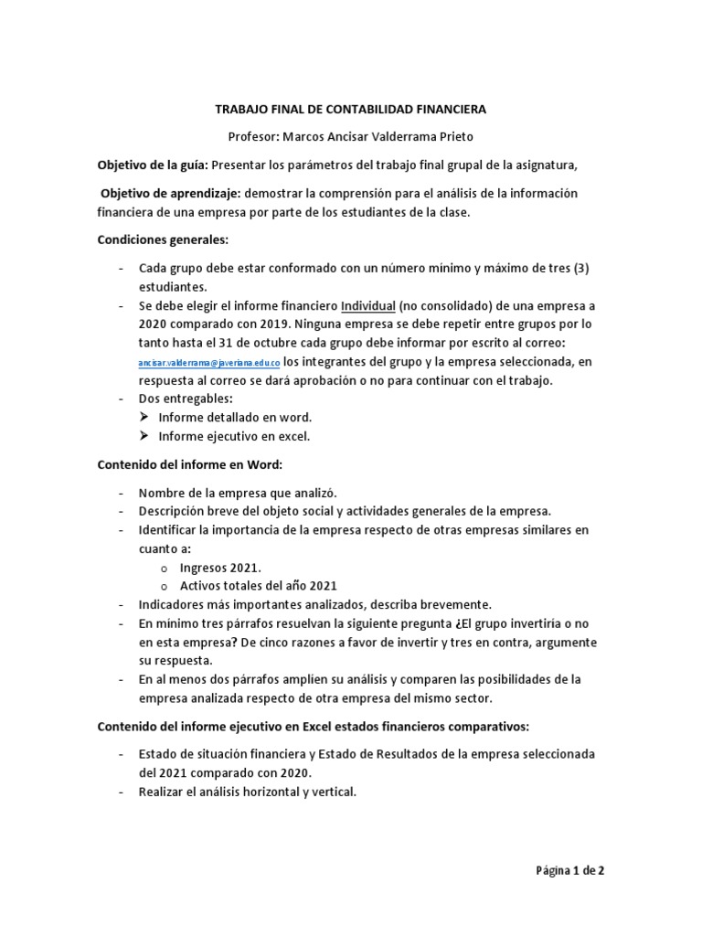 Trabajo Final de Contabilidad Financiera | PDF