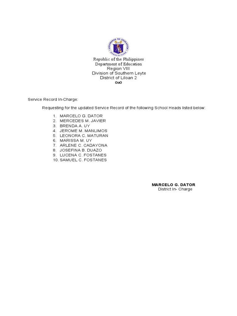 Updated Service Records Request for School Heads | PDF