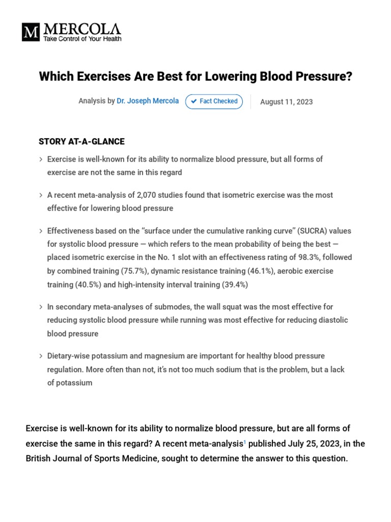 Exercises For Lowering Blood Pressure PDF | PDF | Hypertension | Blood ...