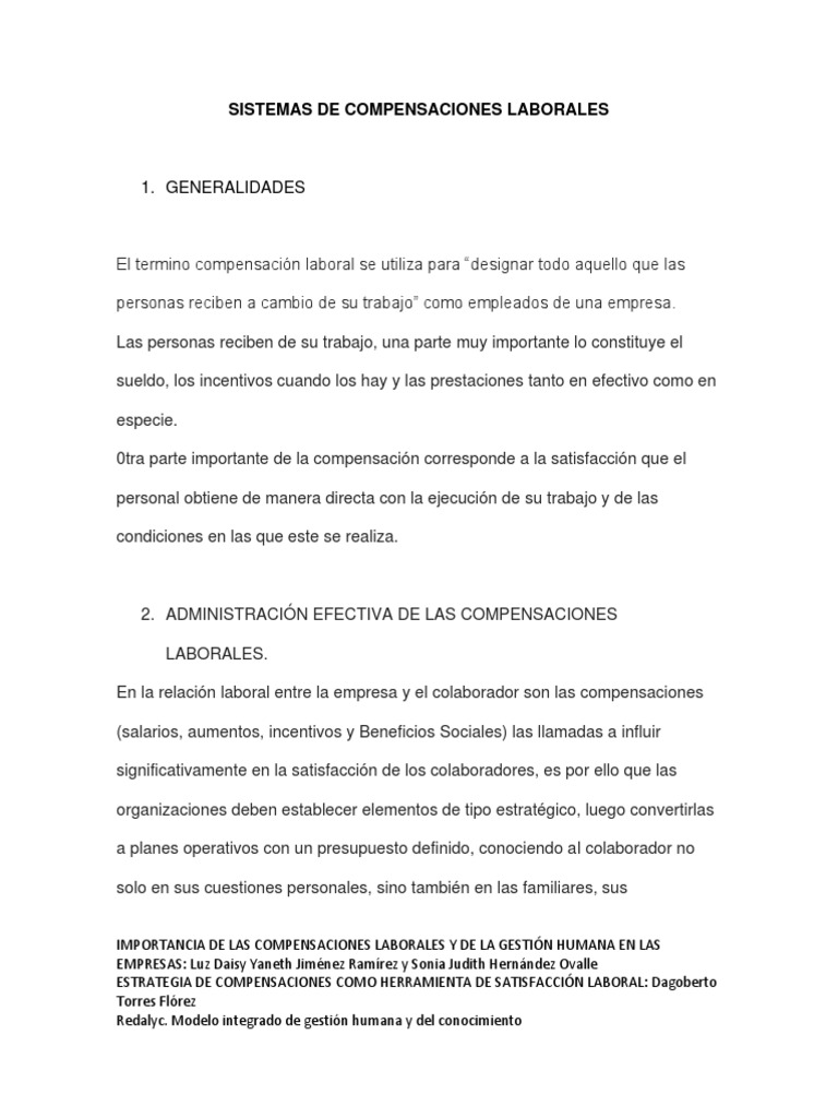 Documento Sistemas de Compensaciones Laborales. | PDF