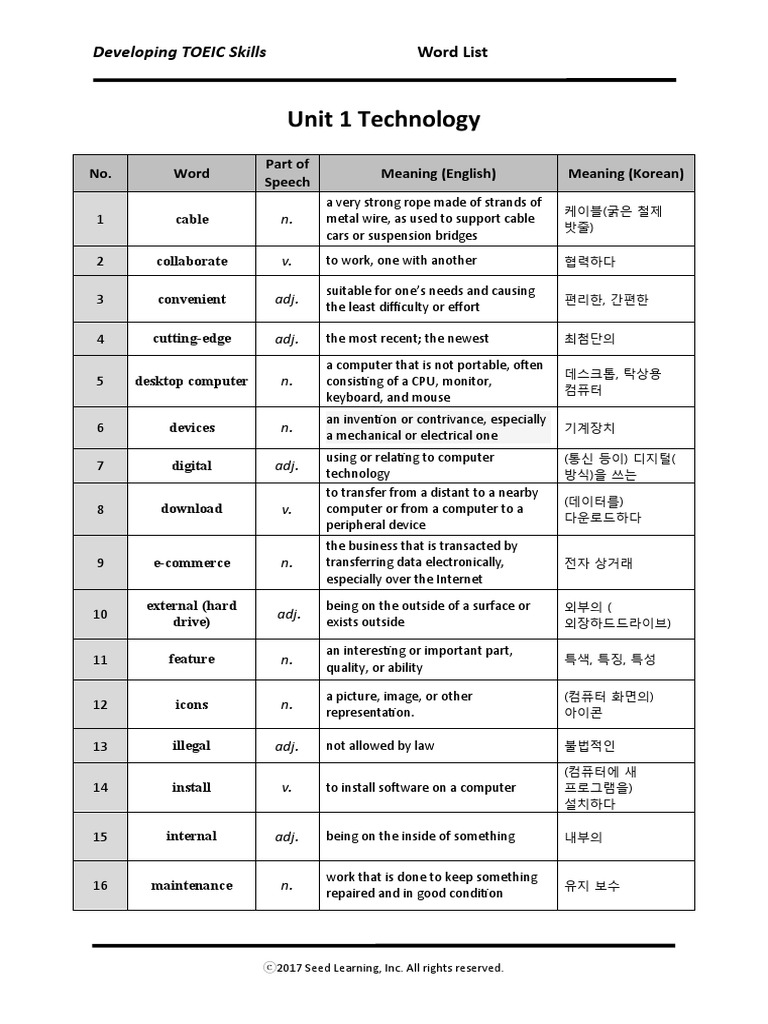 Developing toeic skills word list pdf