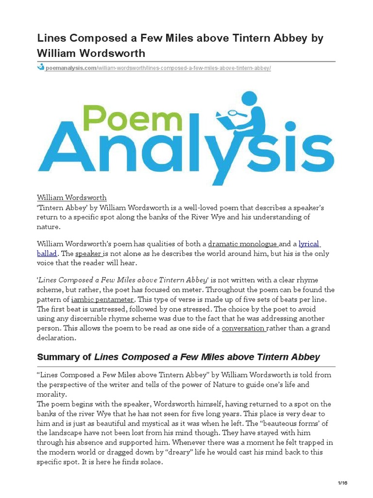 Poemanalysis Com Lines Composed A Few Miles Above Tintern Abbey PDF