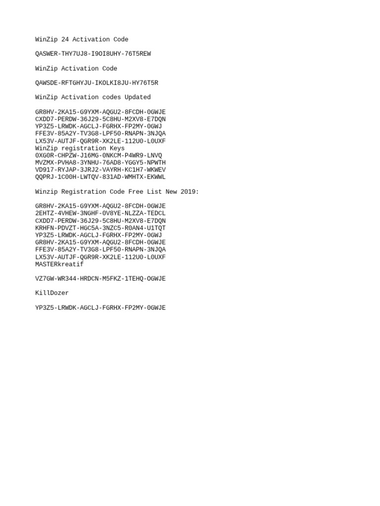 Winzip activation code free pdf