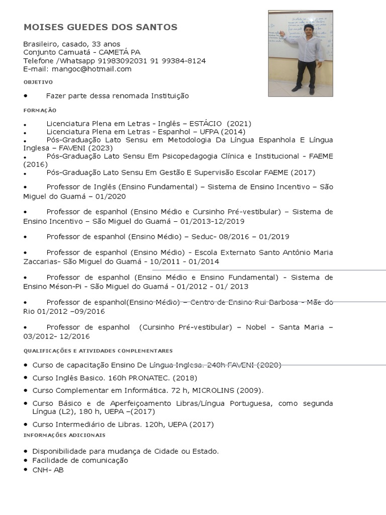 Currículo Moisés Guedes PDF | PDF | Carreira e Crescimento | Artes ...