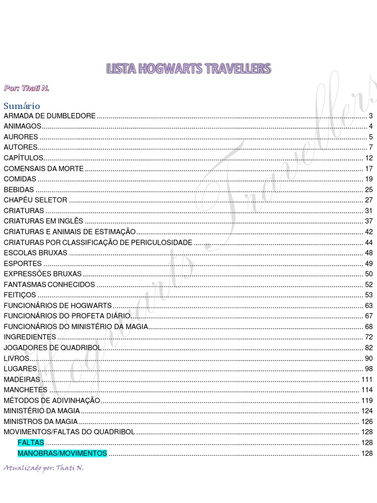 Hogwarts Travellers Lista | PDF, image size:768x1024