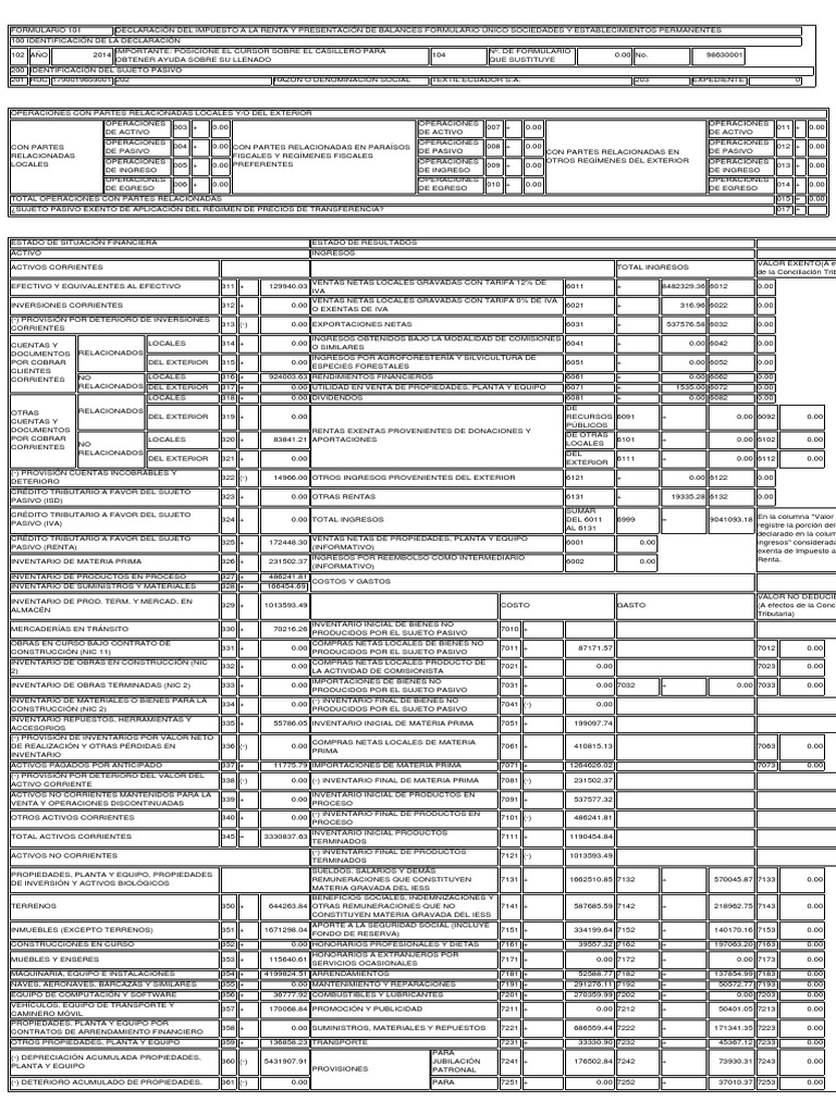 Declaración de Impuesto a la Renta 2014 | PDF | Impuestos | Inventario