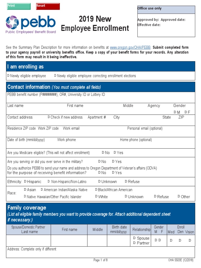 New Employee Enrollment Form PDF Download Free PDF Race And