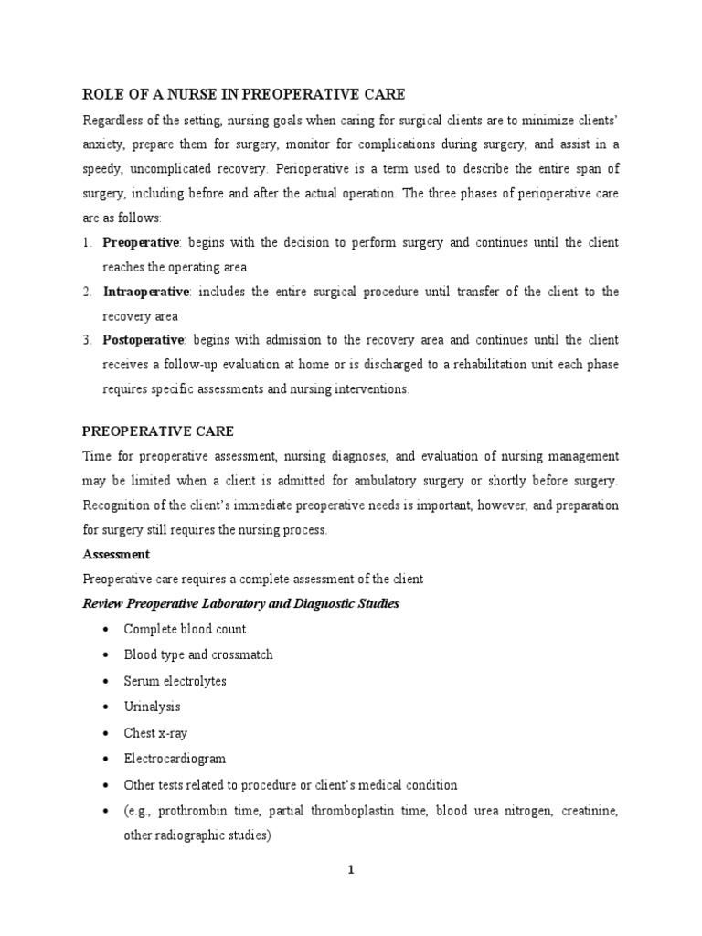 Nurse's Role in Preoperative Care | PDF | Surgery | Anesthesia