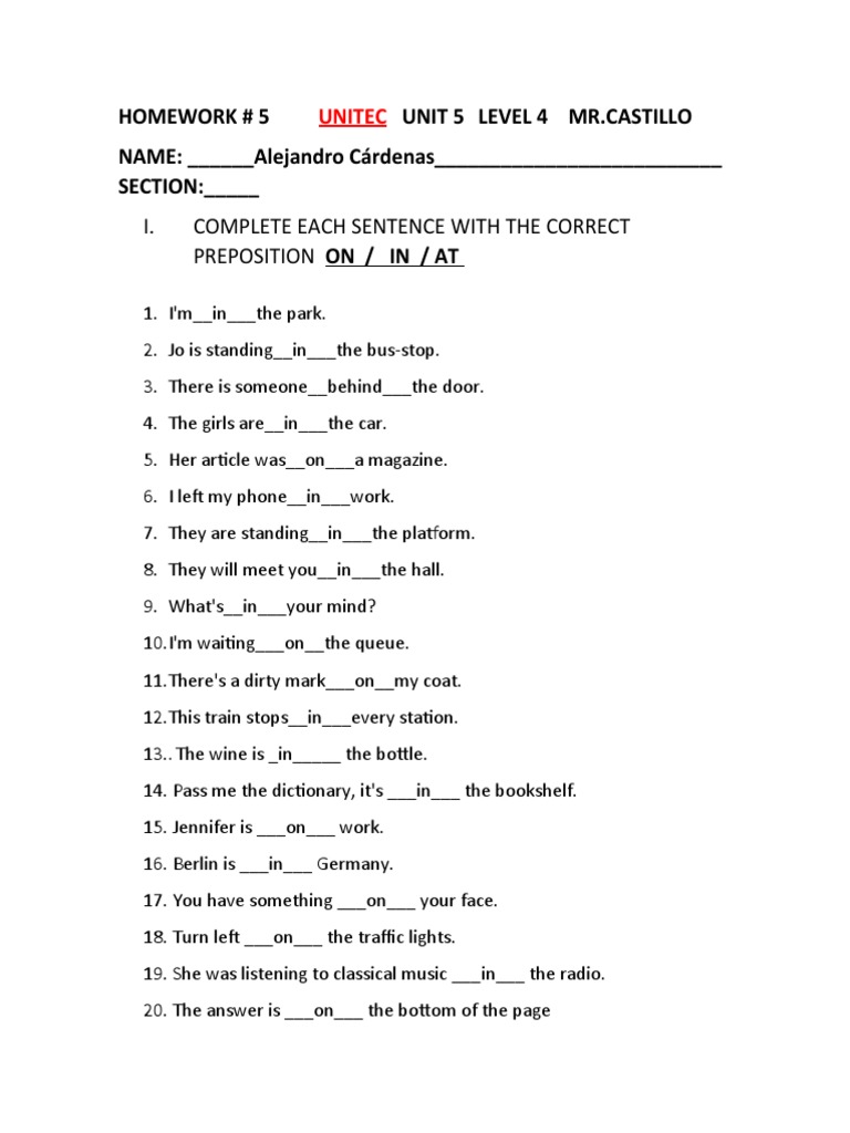 Homework # 5 Level 4 Unit 5 | PDF
