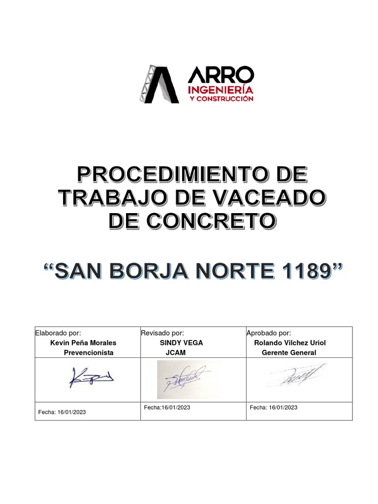 Procedimiento Seguro Vaciado de Concreto | PDF | Seguridad y salud ...