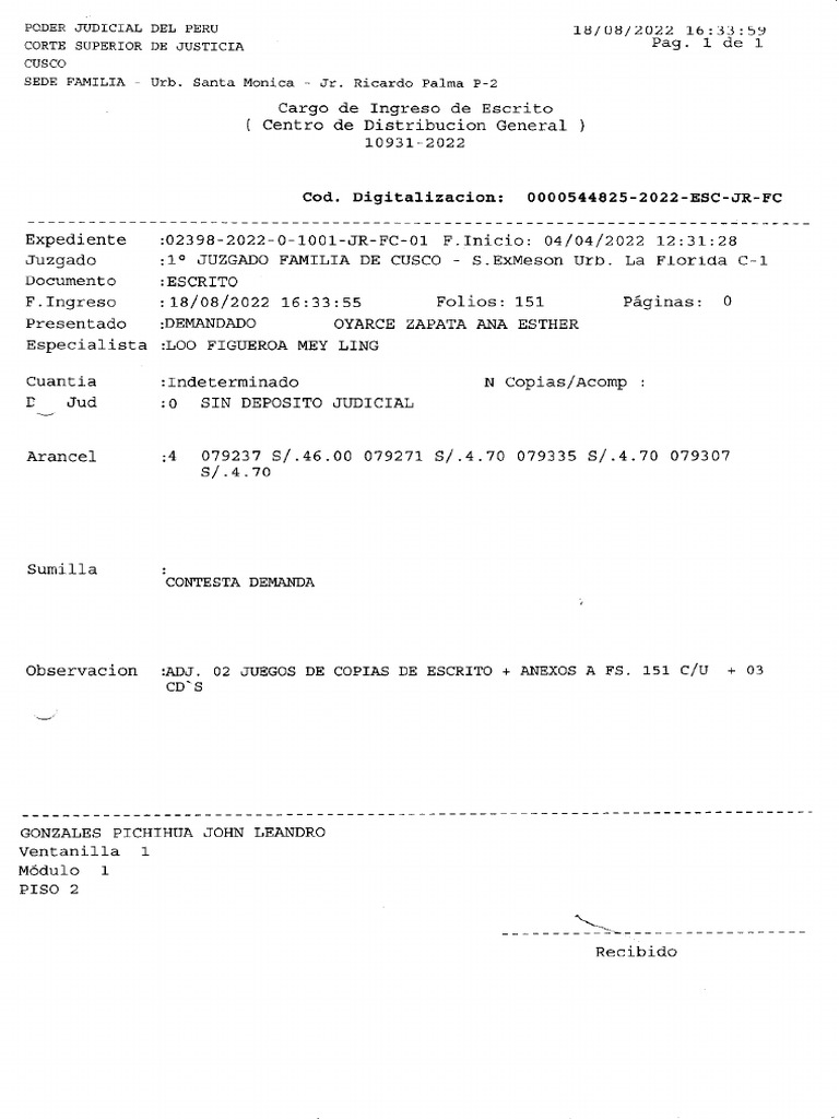 Contesta Demanda Tenencia | PDF