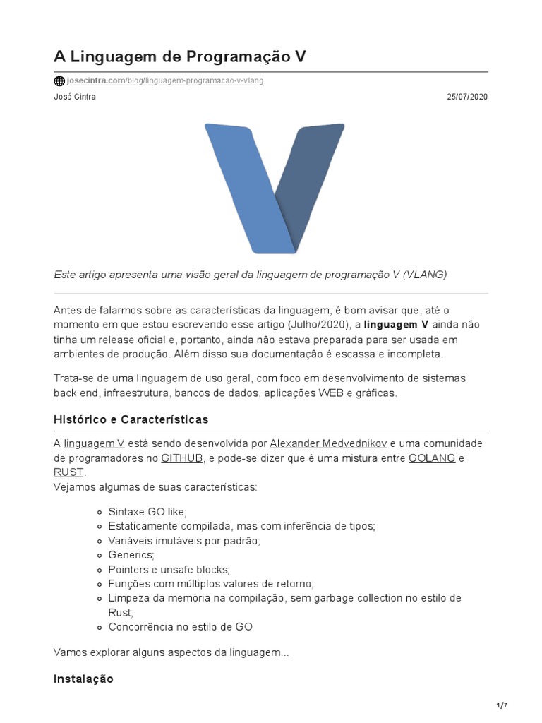 A Linguagem de Programação V | PDF