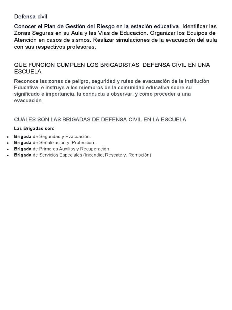 Brigadas de Defensa Civil Escolar | PDF | Ciencia y matemáticas
