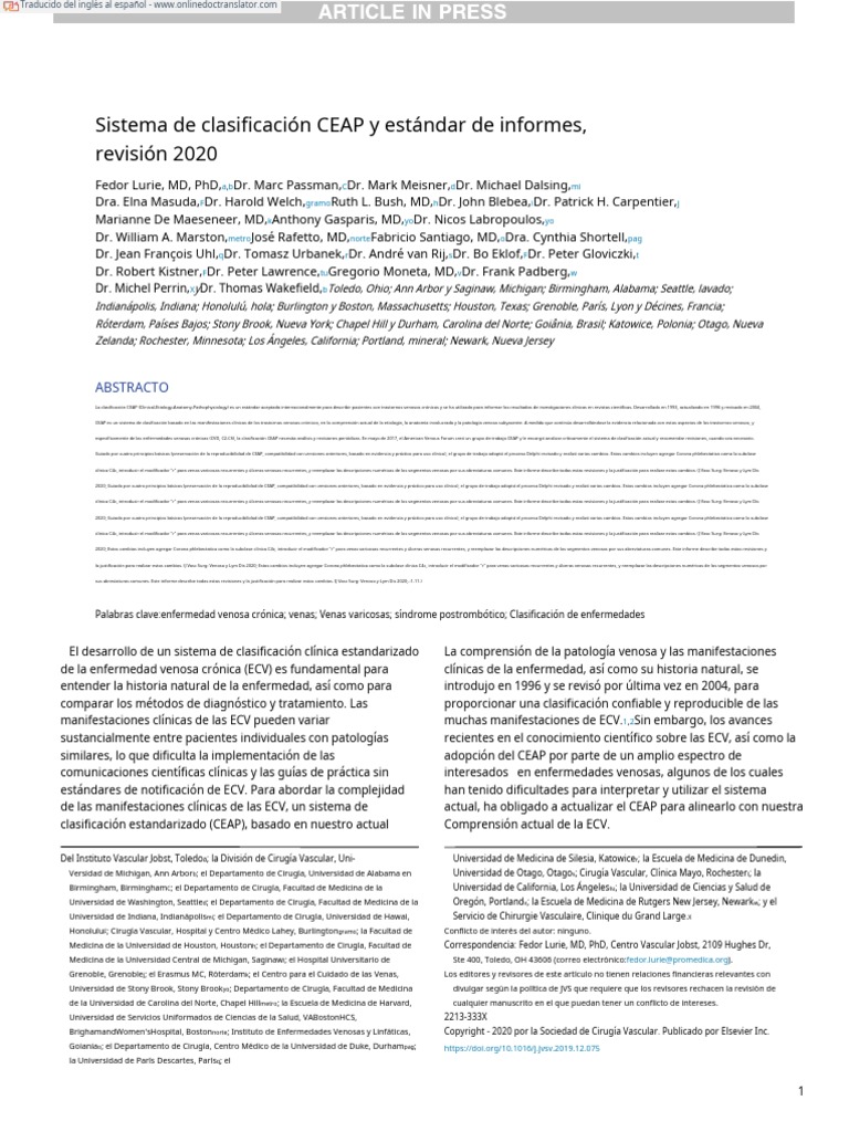 Actualización de la Clasificación CEAP 2020 | PDF | Venas varicosas ...