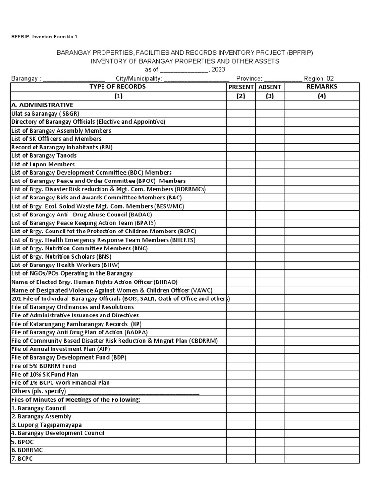 BRGY-PROPERTIES-Inventory-Forms-additional-Bsec-and-BT | PDF ...
