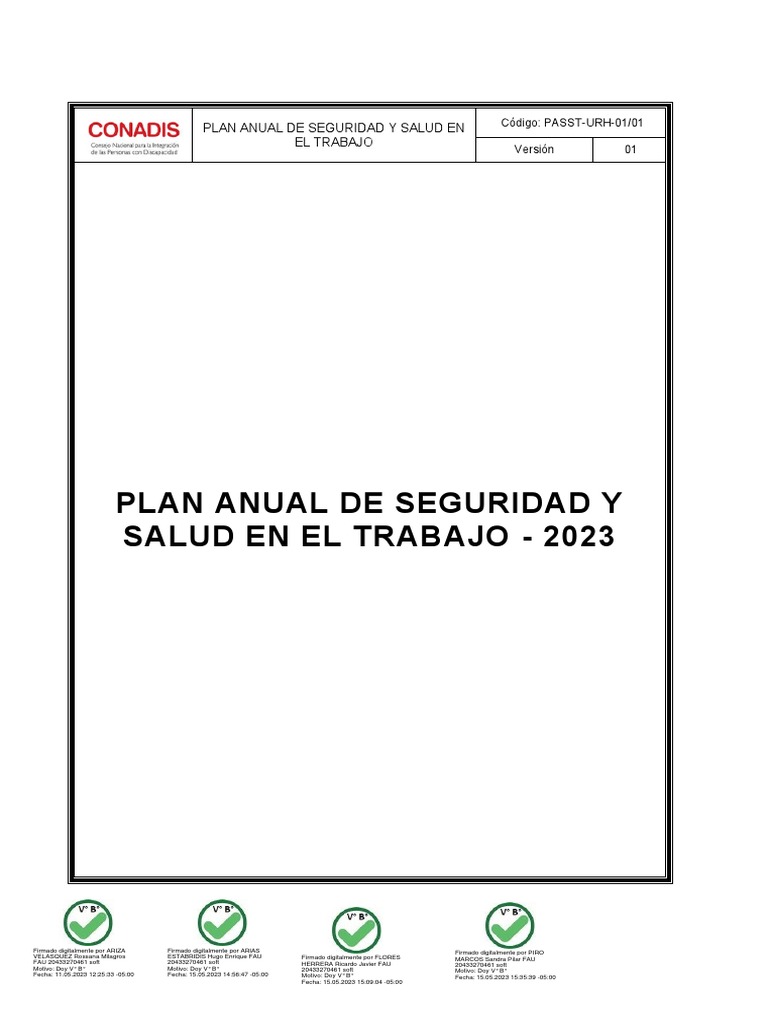 Plan Anual SST 2023 CONADIS | PDF | Seguridad y salud ocupacional ...