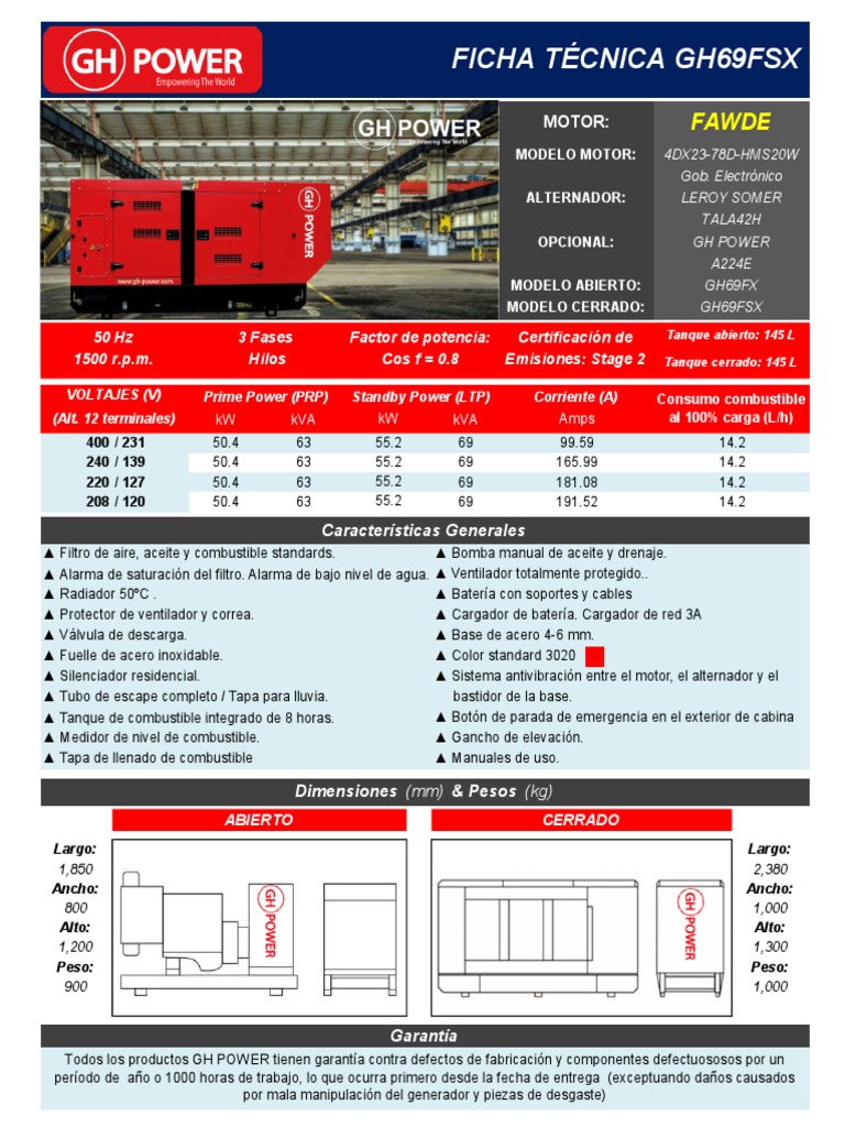 Generadores GH Power: Especificaciones y Garantía | PDF