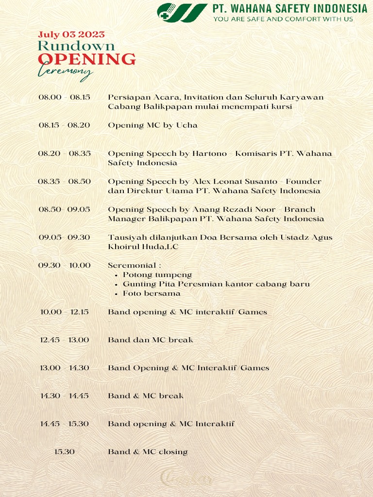 Opening Ceremony Rundown Balikpapan | PDF