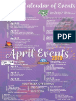 Calendar of Events For The Month of April 2019