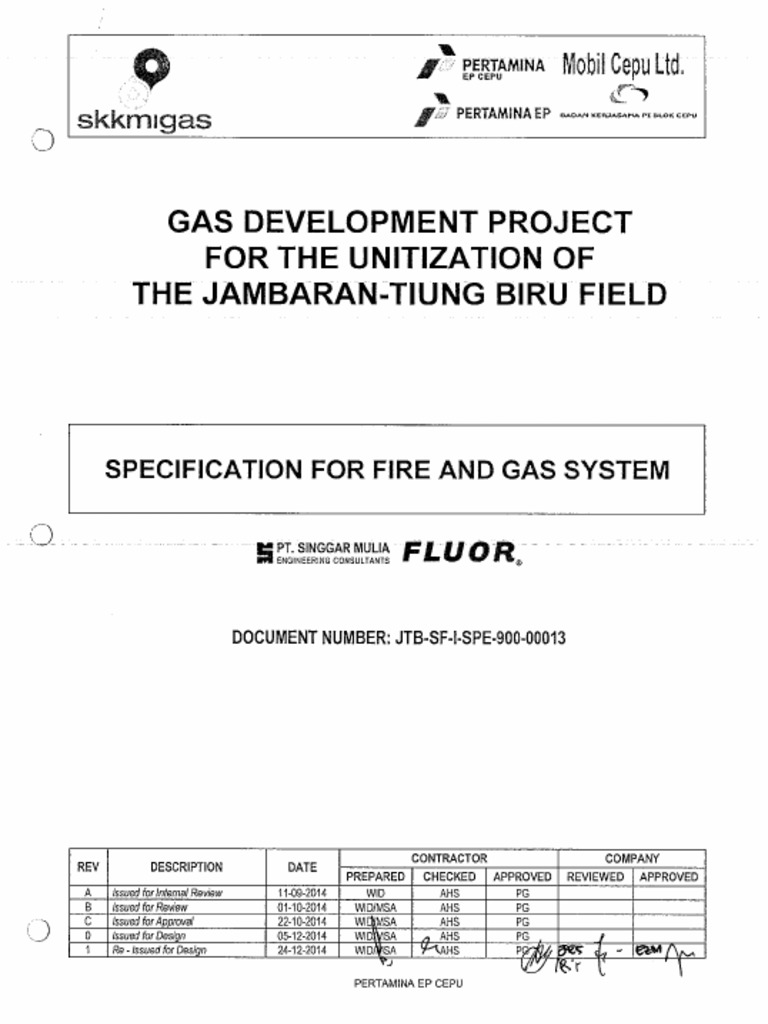 JTB-SF-I-SPE-900-00013 - 1 Specification For Fire and Gas System | PDF