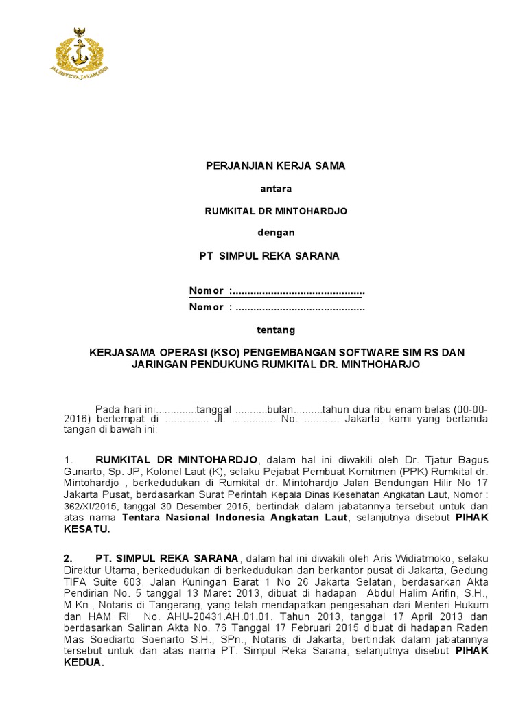 Draf PKS Rumkital DG PT Simpul Reka Sarana | PDF