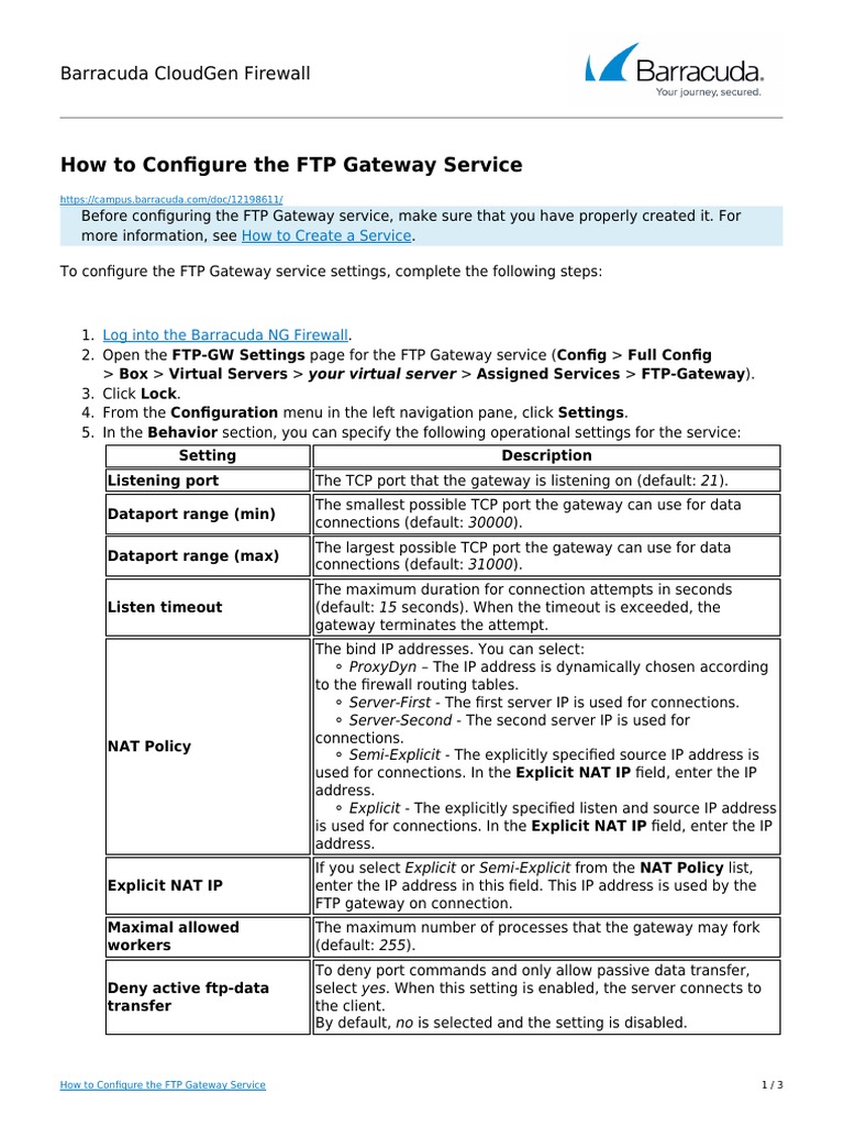 Configuring FTP Gateway on Barracuda | PDF | File Transfer Protocol ...