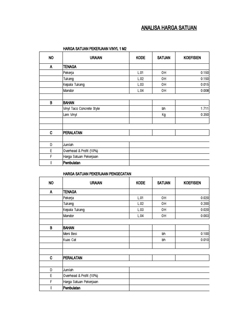 Analisa Harga Satuan Pekerjaan RAB | PDF