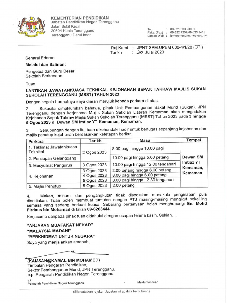 Lantikan Jawatankuasa Teknikal Kejohanan Sepak Takraw MSST | PDF