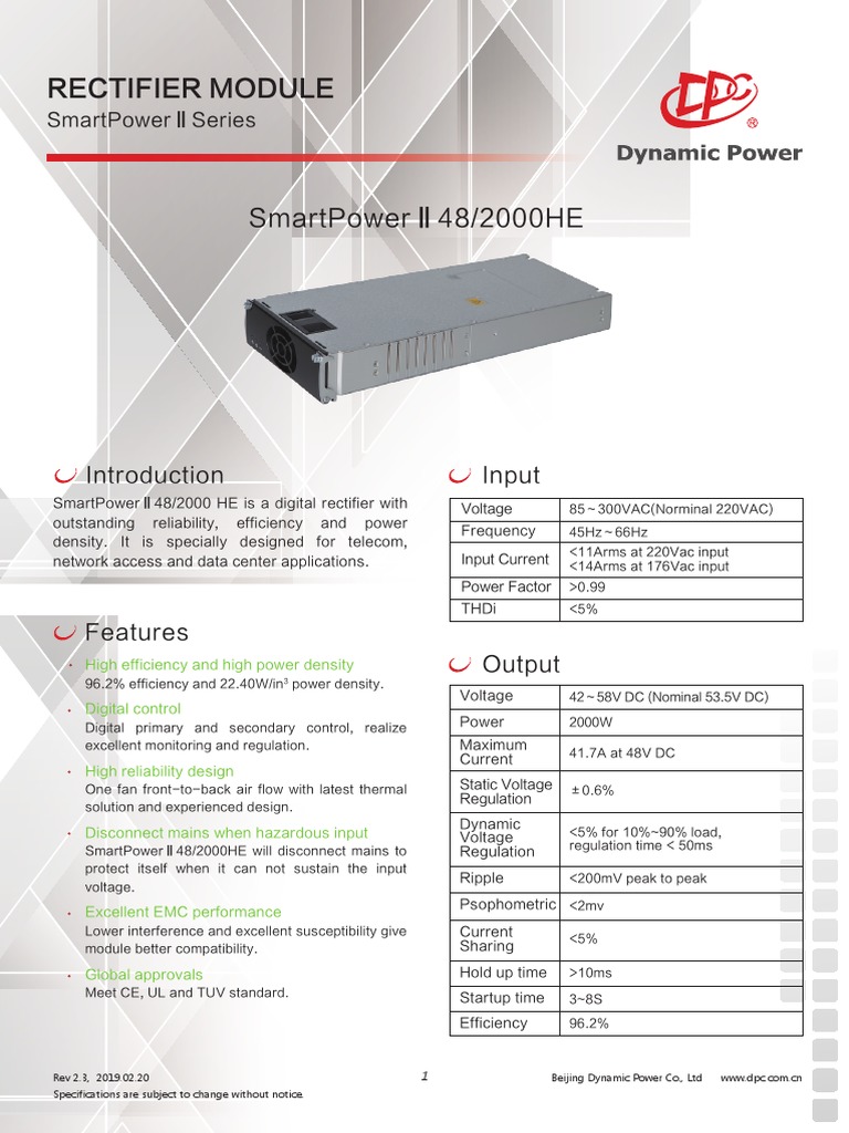 SmartPowerⅡ48/2000HE Rectifier Module | PDF