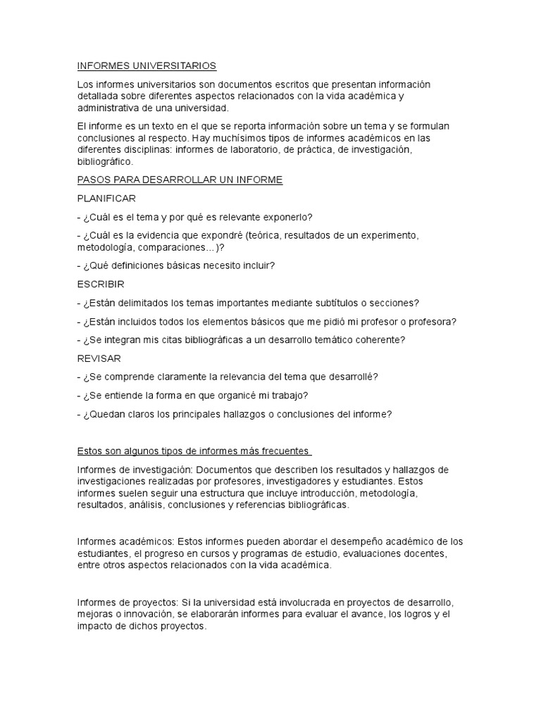 Tipos de Informes Universitarios | PDF | Maestros | Enseñando