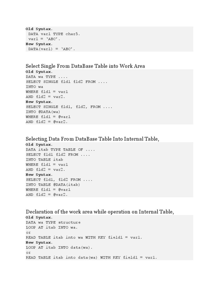 ABAP 7.5 new Syntax latest | PDF