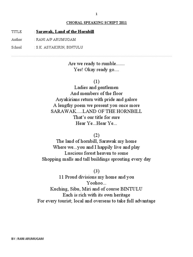 Sarawak: Land of the Hornbill Poem | PDF