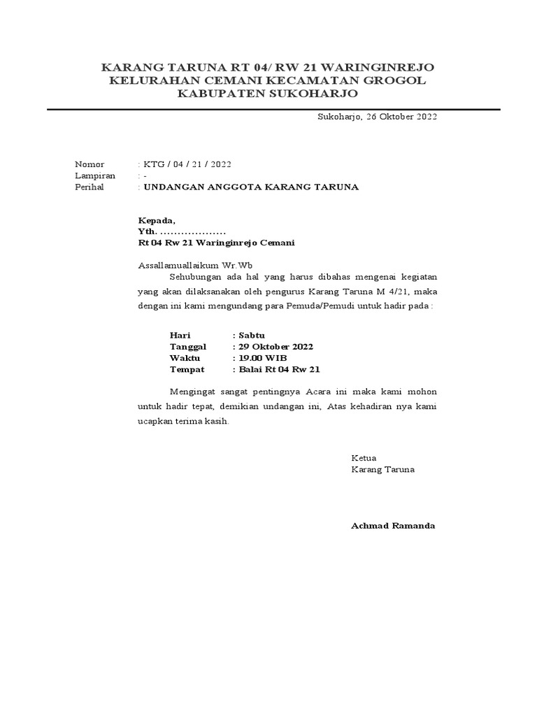 Surat Undangan Karang Taruna 0421 | PDF