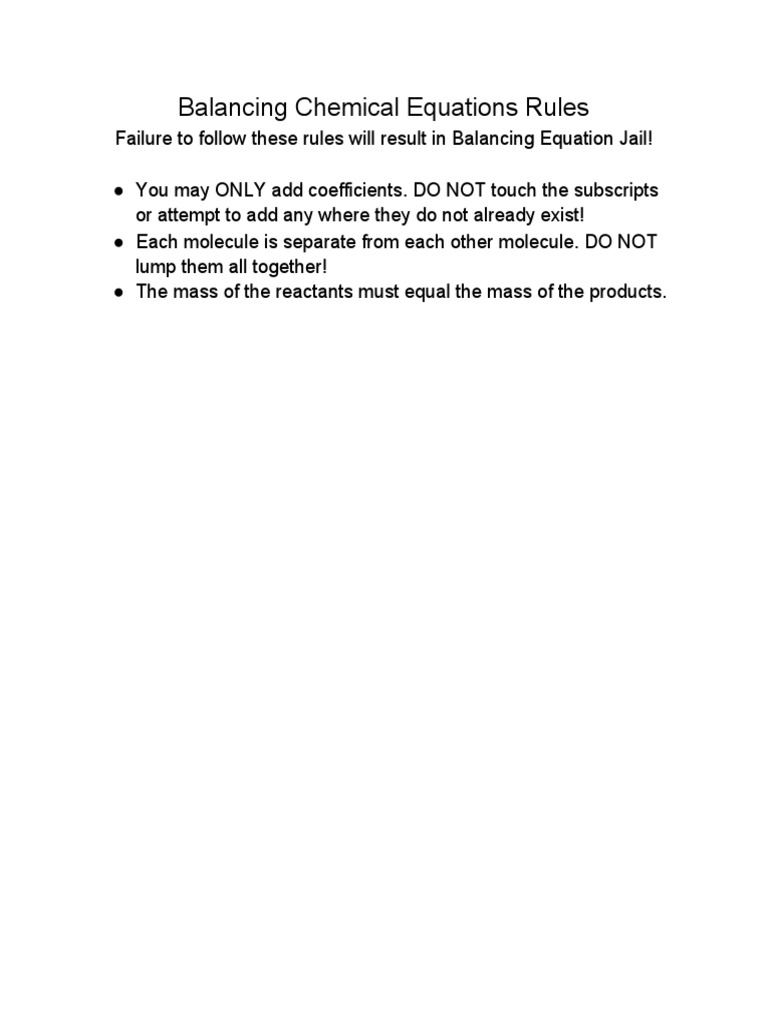 Balancing Chemical Equations Rules PDF