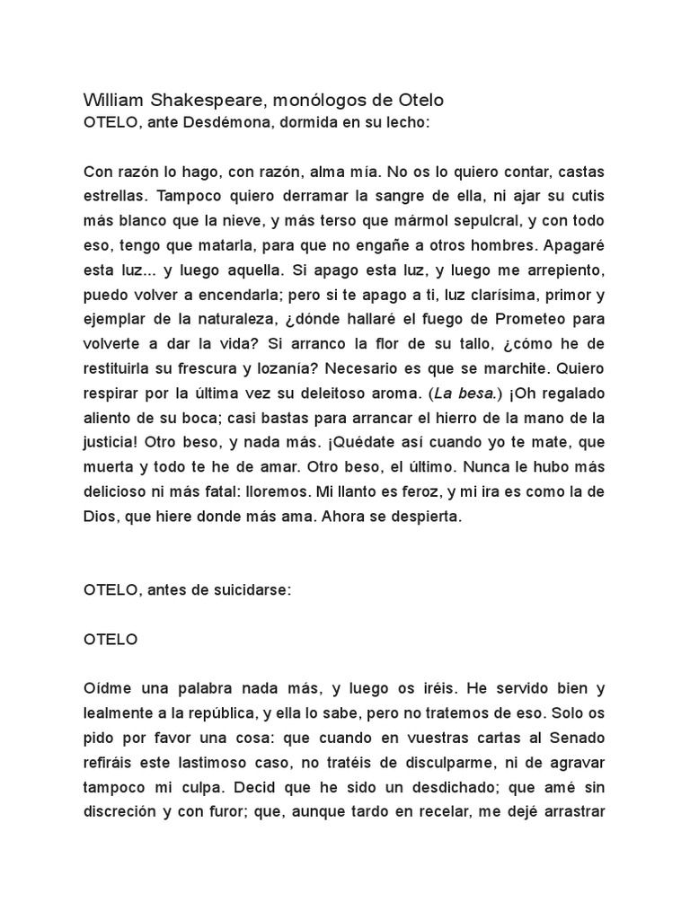 William Shakespeare, Monólogos de Otelo | PDF