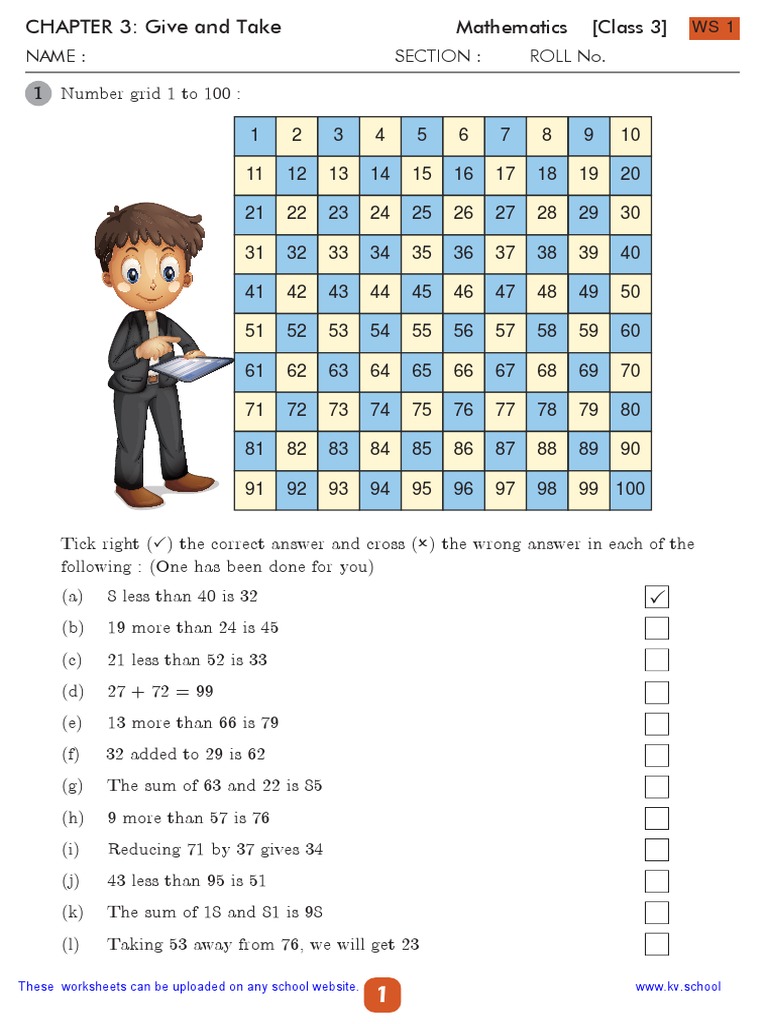 Class 3 Maths: Give and Take Worksheet | PDF | Mathematics