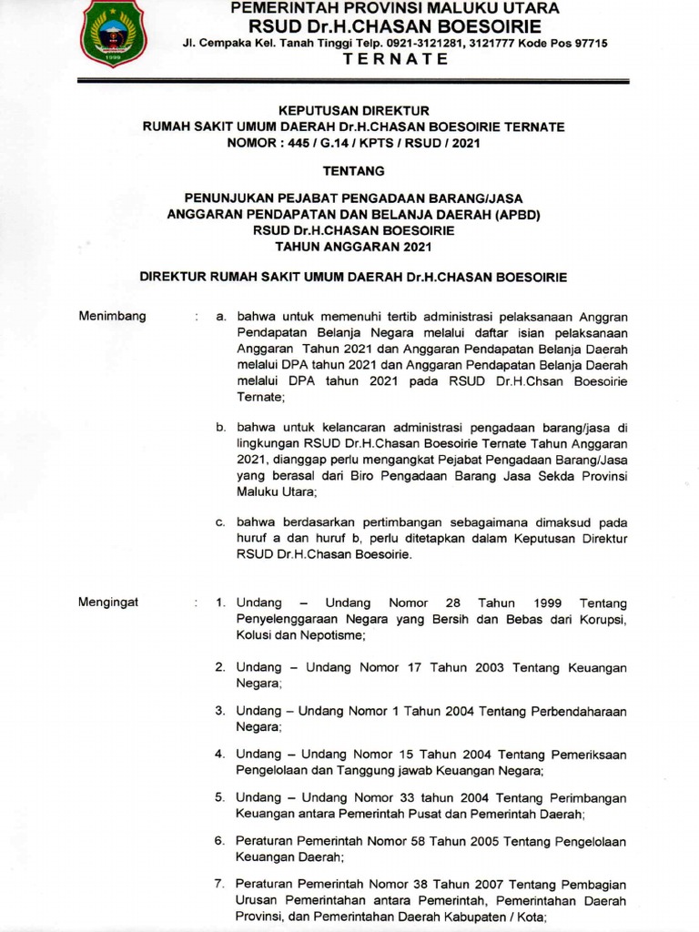 SK Pejabat Pengadaan Barang Jasa APBD - Ardiansyah Andiwardana PDF | PDF