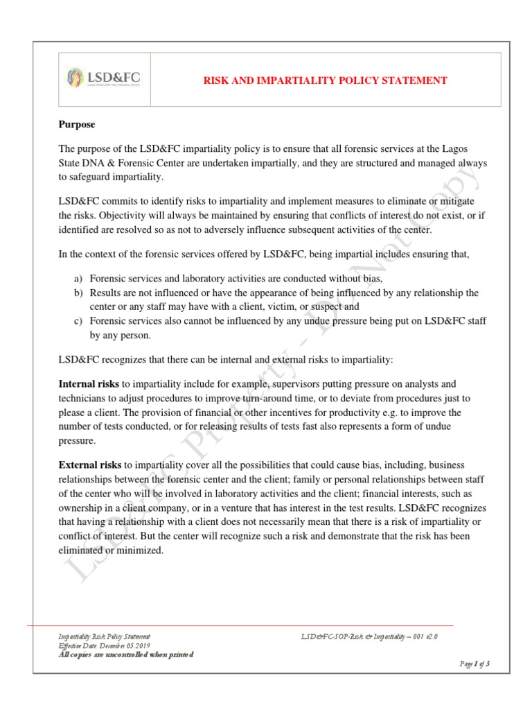 Forensic Impartiality Policy | PDF | Risk | Conflict Of Interest