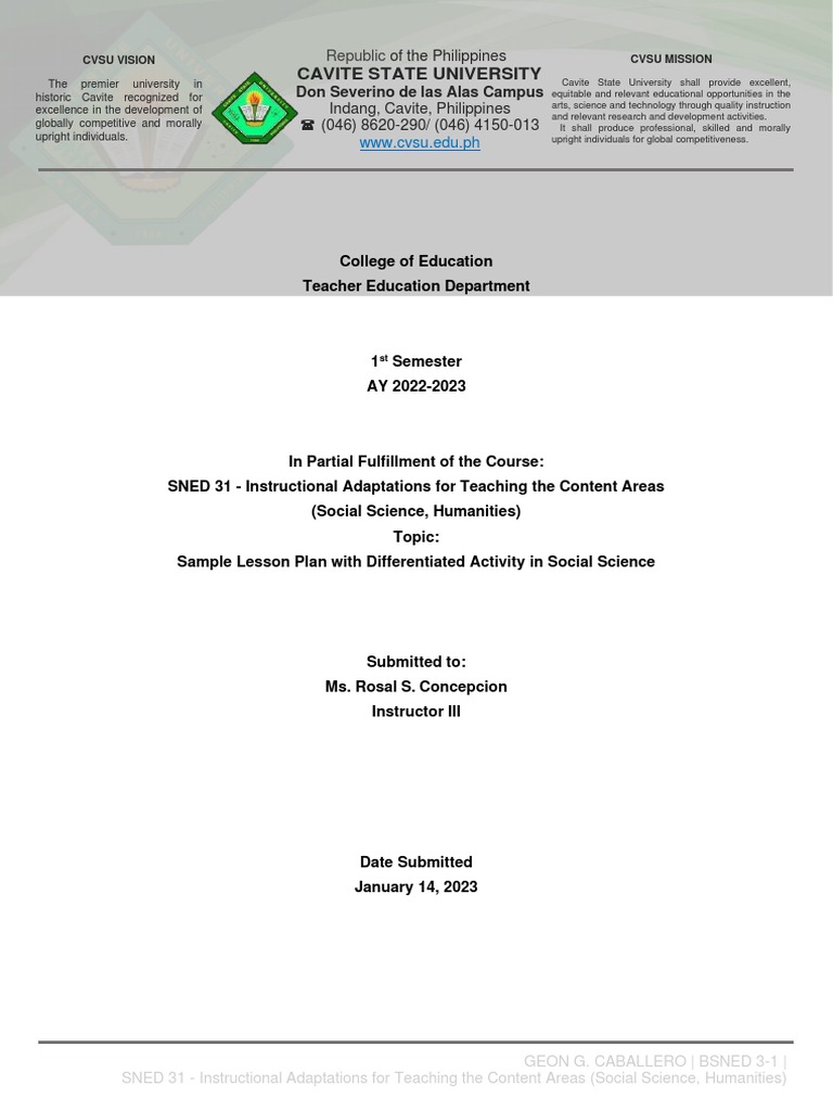 Sample Lesson Plan With Differentiated Activity | PDF