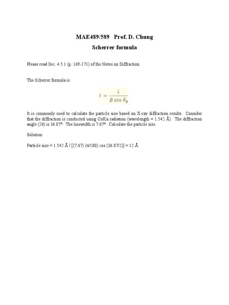 Mae589 scherrer formula pdf